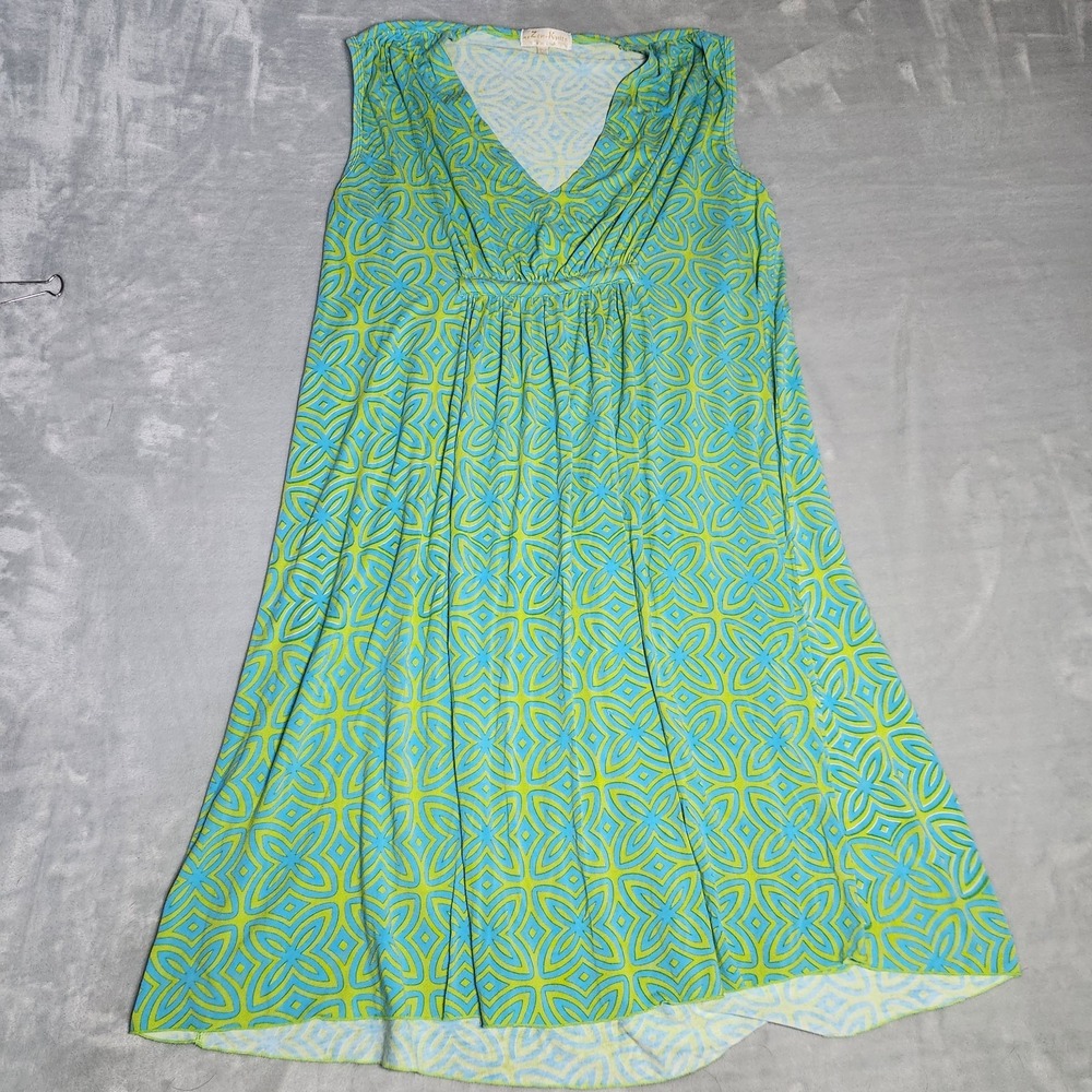 Zen-Knits SIZE L Blue/Green SUNDRESS Womens Sleeveless Geometric print‎
